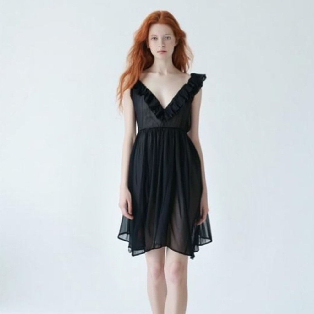 Black Ruffle Sheer Chemise